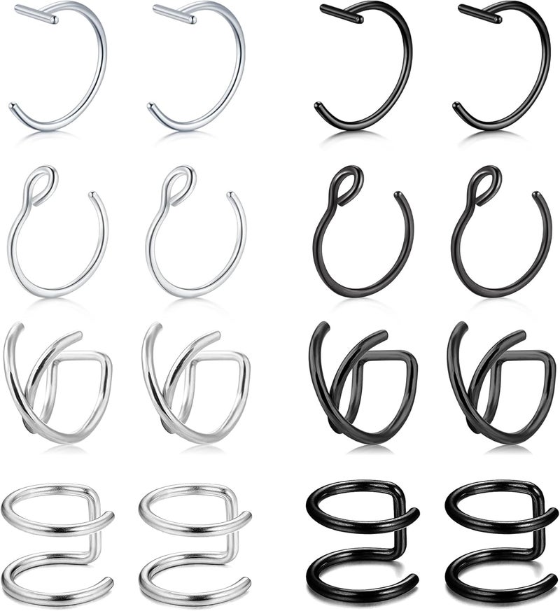 D.Bella Fake Nose Ring Hoop Fake Septum Fake Nose Stud Faux Piercing Nose Cuffs for Non Pierced Nose Magnetic Nose Jewelry for Women Men - Image 1